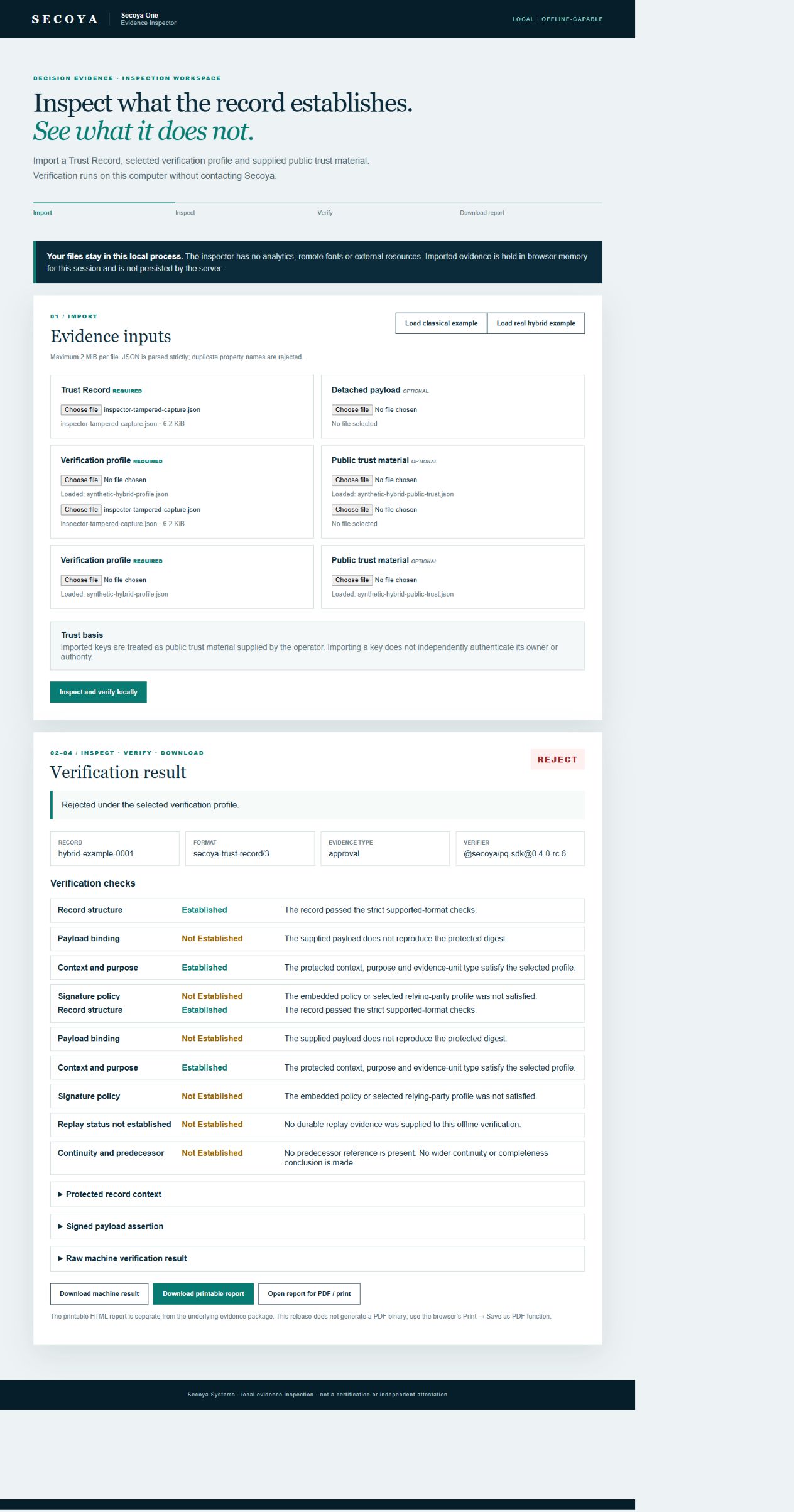 Actual Inspector rejection of an altered synthetic payload — open full-size screenshot